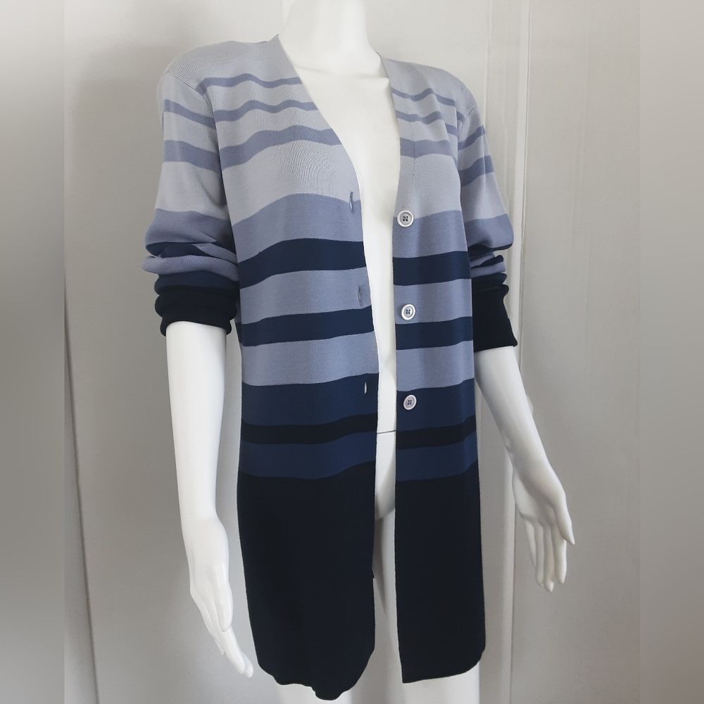 DANA BUCHMAN Horizontal Stripe Button Down Wool Blend Cardigan Sz L - Vtg